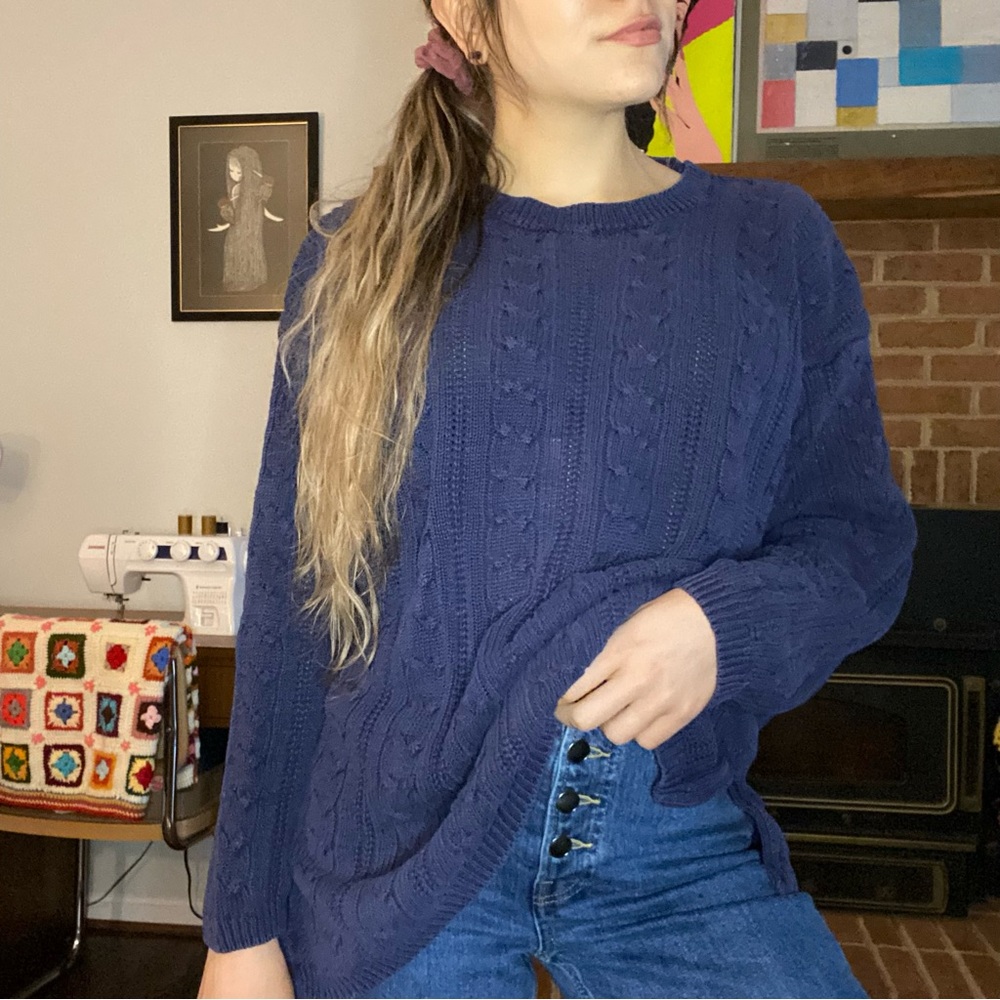 Vintage 90s Chunky Cable Knit Oversized Tunic Open Hem Sweater Crewneck …